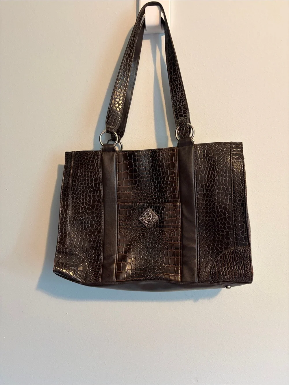 Coldwater Creek Brown Croc-Trim Tote Interior